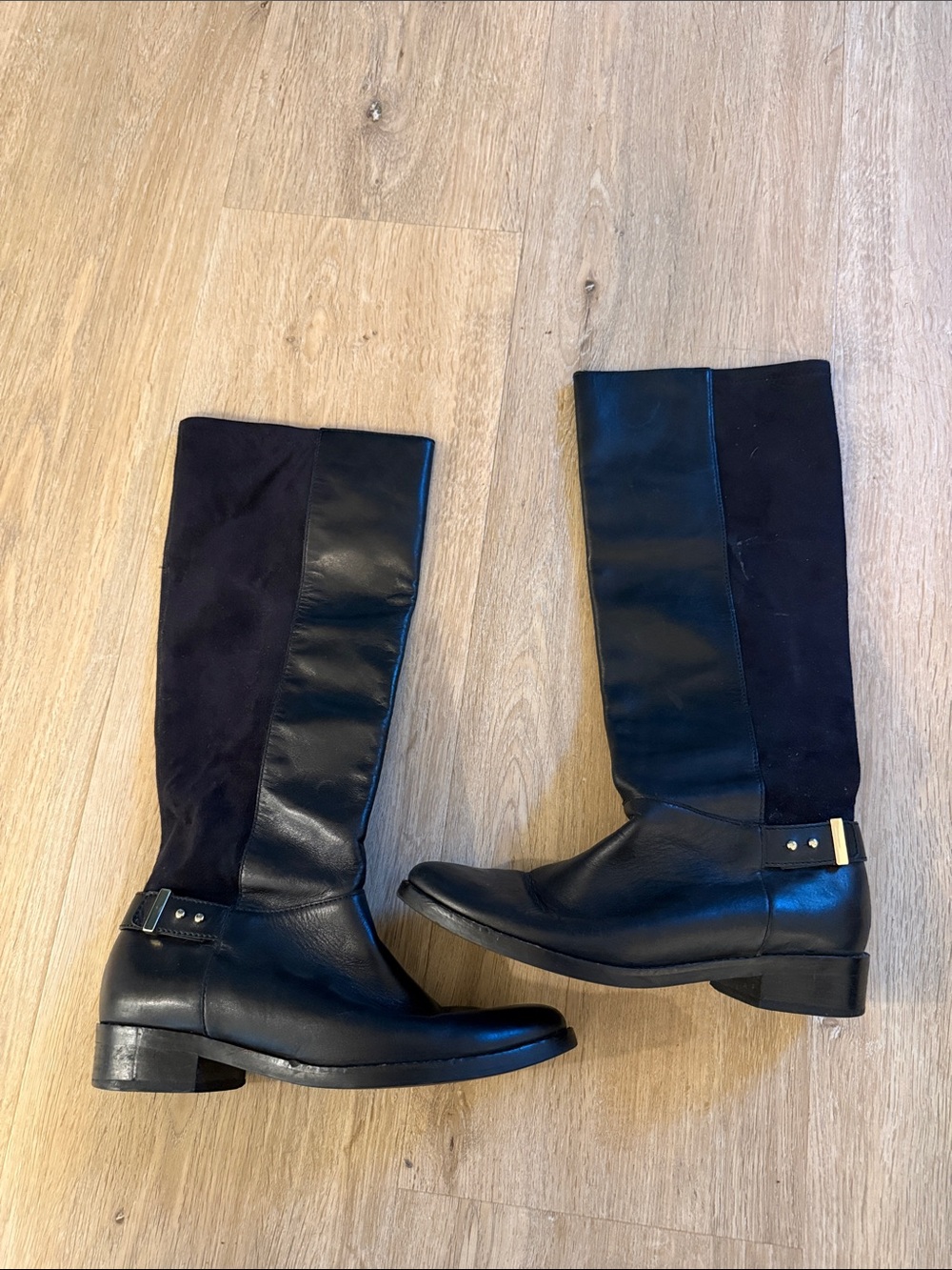 Cole Hahn Black Leather and Suede Tall Riding Boots 7.5B